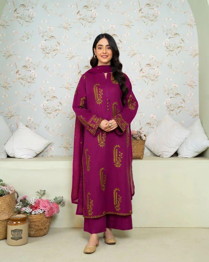 3 PIECE - AMBER EMBROIDERED SUIT - Alifneesaz