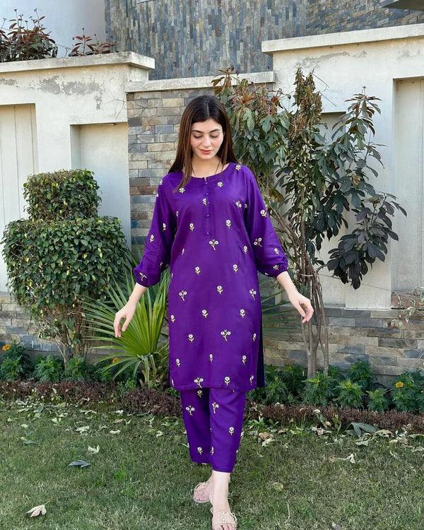 2 PIECE - FLORAL EMBROIDERED SUIT - Alifneesaz