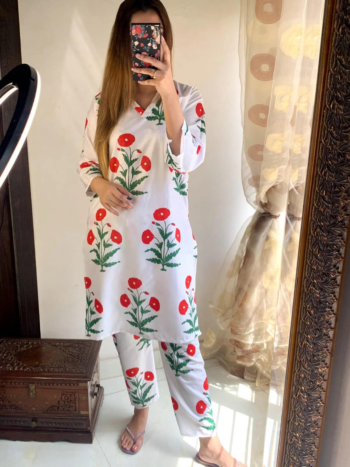 2 PIECE - POPPY PRINT SUIT - Alifneesaz