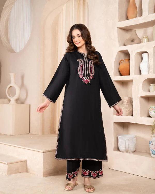 2 PIECE - BLACK JADE EMBROIDERED SUIT - Alifneesaz