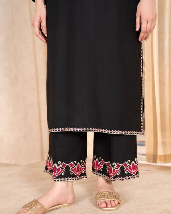 2 PIECE - BLACK JADE EMBROIDERED SUIT - Alifneesaz